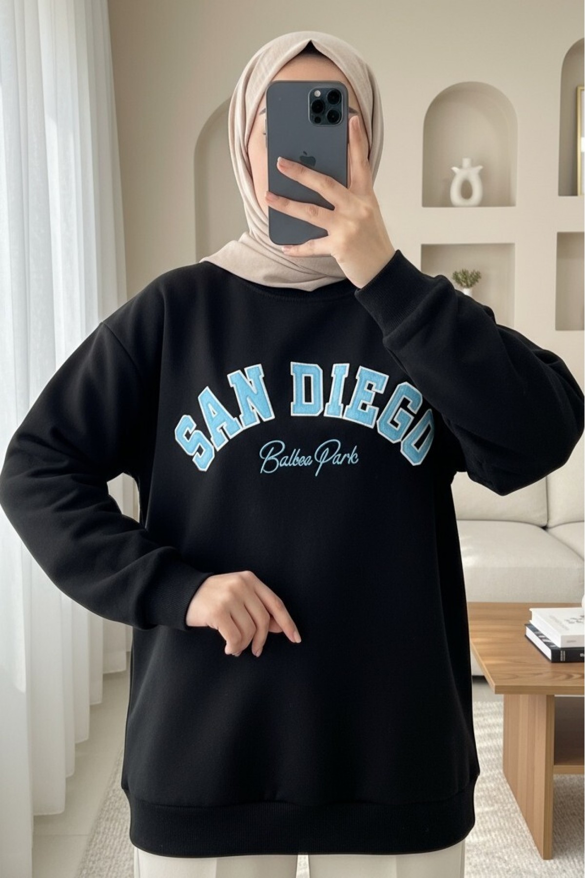 3 Thread Sweat with Text Embroidery -Black