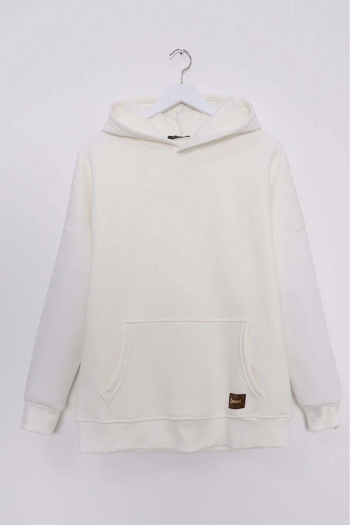 Kangaroo Pocket Hooded Sweatshirt -Ecru