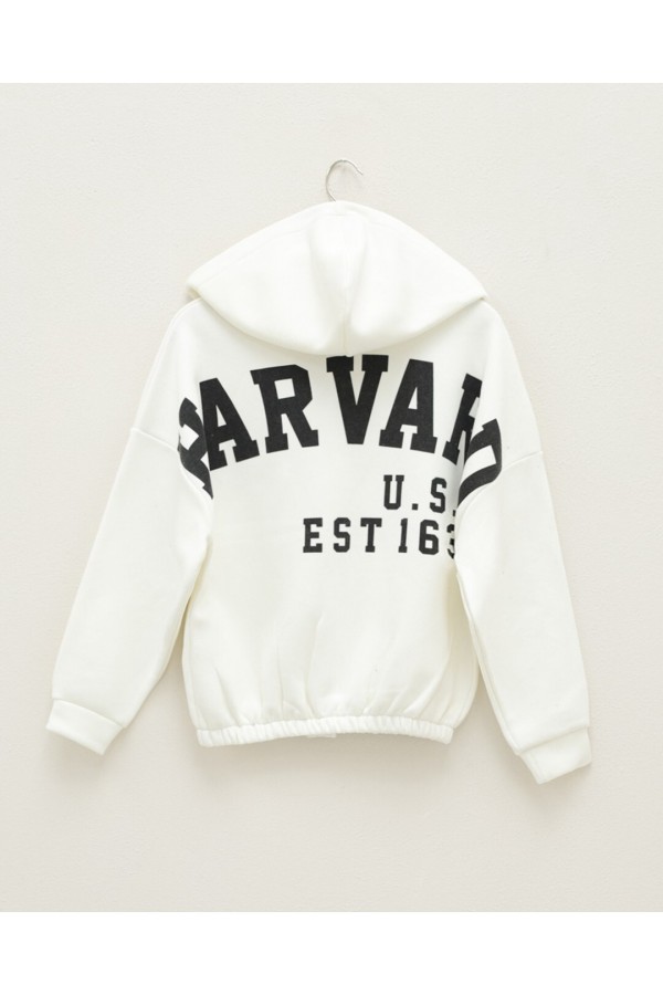 Elastic Skirt Hooded Written Sweat -White
