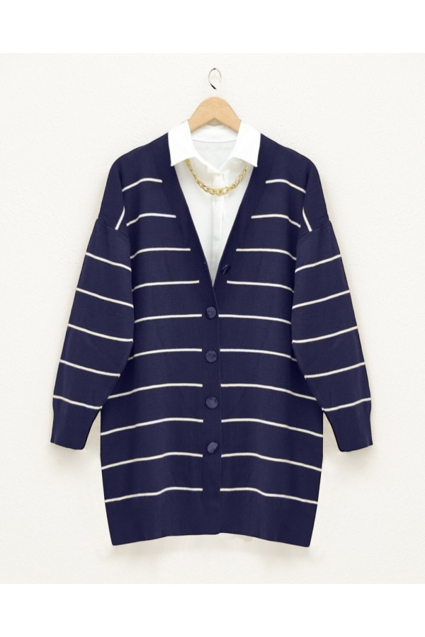 Buttoned Long Knitwear Cardigan -Navy blue