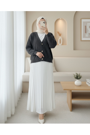 Örgü Desen Düğmeli Hırka -Füme