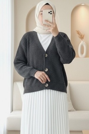Knitting Pattern Buttoned Cardigan -Smoked 