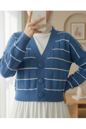 Big Button Knitwear Cardigan  -Blue