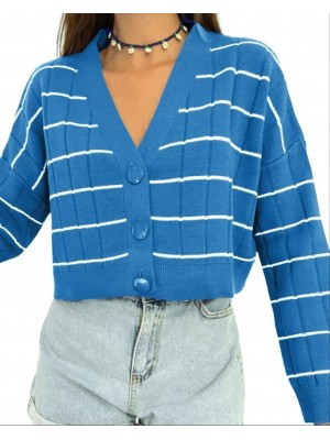 Büyük Düğmeli Triko Hırka  -Mavi