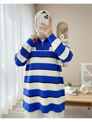 Half Zipper Turtleneck Knitwear Tunic -Saxe 