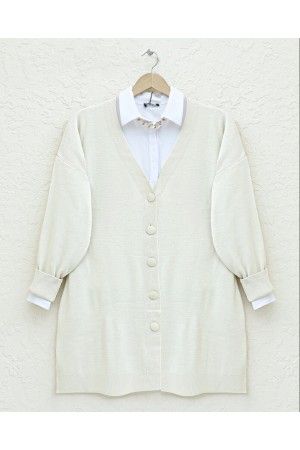 كارديجان شتوي تريكو محجبات بأزرار    -لون كريمي