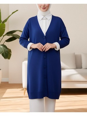 Buttoned Winter Hijab Knitwear Cardigan     -Saxe 