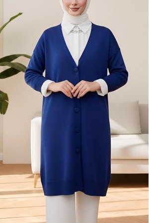 Buttoned Winter Hijab Knitwear Cardigan     -Saxe 