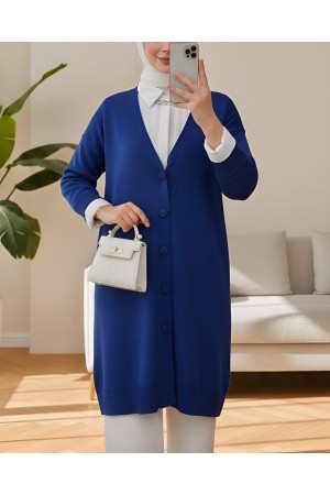 كارديجان شتوي تريكو محجبات بأزرار     -أزرق شامي