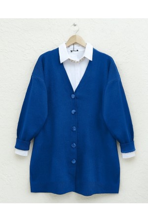 كارديجان شتوي تريكو محجبات بأزرار     -أزرق شامي