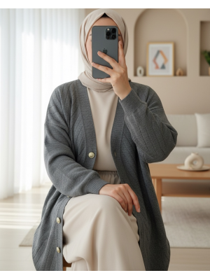 Çapraz Çizgili Broş Düğmeli Triko Hırka -Füme