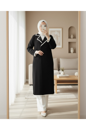 كارديغان طويل محبوك بجيوب أمامية -أسود