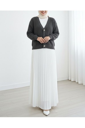 Örgü Desen Düğmeli Hırka   -Antrasit