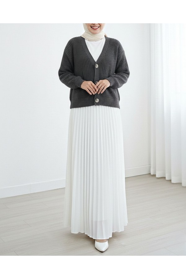 Knitting Pattern Buttoned Cardigan   -Anthracite