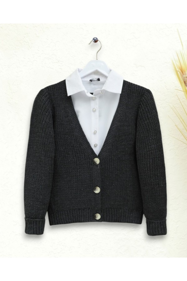 Knitting Pattern Buttoned Cardigan   -Anthracite