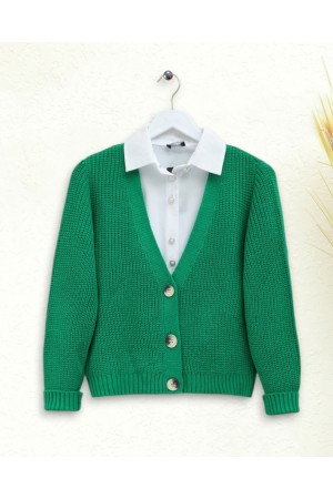 نمط الحياكة سترة بأزرار   -أخضر