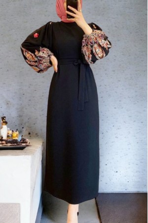 كم مطرز تول الدانتيل متابعة اللباس قلم رصاص -أسود