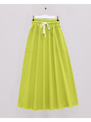 Tasseled Skirt Pocket Gabardine Mevlana Skirt -PISTACHIO GREEN