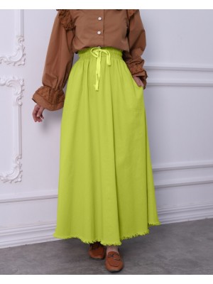 Eteği Püsküllü Cepli Gabardin Mevlana Etek -F.Yeşili