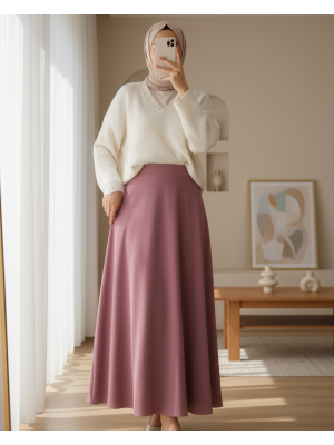 Fermuarlı Kloş Etek -Vişne