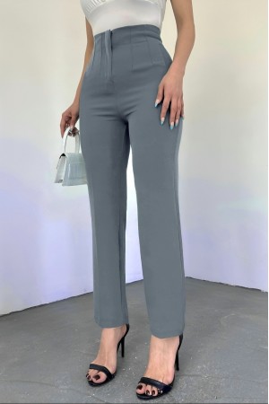 High Waist Trousers with Pocket Detail -Grey