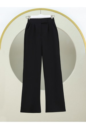 Velcro Zippered Palazzo Trousers -Black