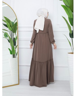 Parçalı Kolu Lastikli Boydan Fermuarlı Ferace -Toprak