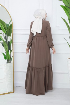 Parted Elastic Sleeve Full Zip Abaya - Soil
