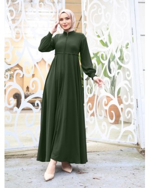 Beli Fistolu Omuzları Vatkalı Kolu Lastikli Ferace -Haki