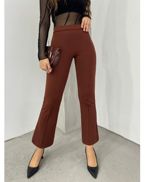 Elastic Waist Lycra Spanish Trousers -Brown