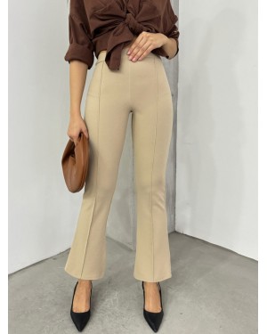 Elastic Waist Lycra Spanish Trousers - Beige