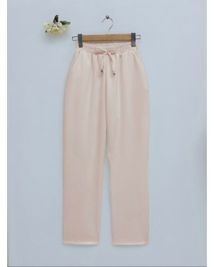 Çift Cepli Beli Lastikli Bağcık Detaylı Pantolon -Bej
