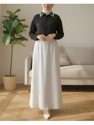 Yakası Taş Detaylı Düğmeli Salaş Gömlek -Siyah