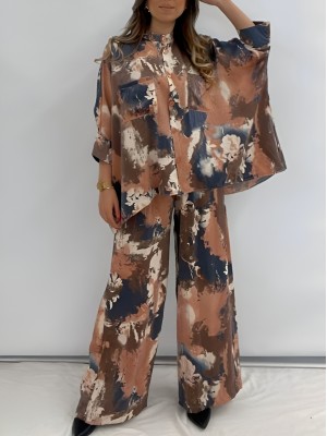 Batik Baskılı Mikro Simli Salaş Takım -Nar Çiçeği