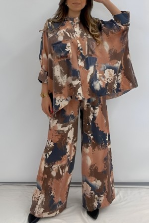 Batik Printed Micro Glitter Casual Suit  -Garnet Color