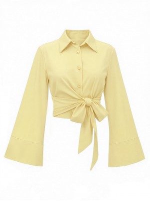 Yan Bağlamalı İspanyol Kol Düğmeli Gömlek   -Sarı