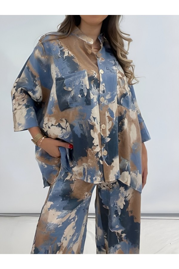 Batik Printed Micro Glitter Casual Suit  -Oil color
