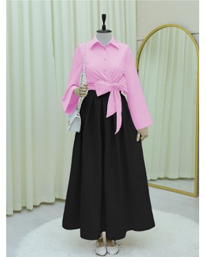 Yan Bağlamalı İspanyol Kol Düğmeli Gömlek   -Pembe