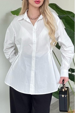 Yanları Düğme Detaylı Poplin Gömlek -Beyaz