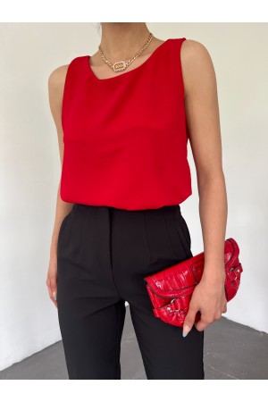 Sıfır Kollu Ayrobin Bluz -Kırmızı