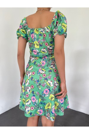 Yakası Lastikli Bağcık Detaylı Mini Elbise -A.Yeşil