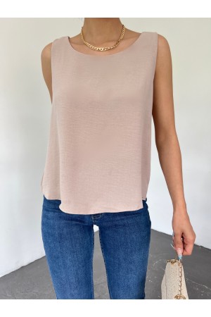 Sıfır Kollu Ayrobin Bluz  -Açık Vizon