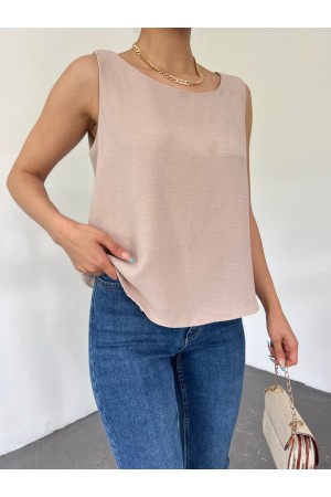 Sıfır Kollu Ayrobin Bluz  -Açık Vizon