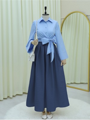 Yan Bağlamalı İspanyol Kol Düğmeli Gömlek  -Bebe Mavi