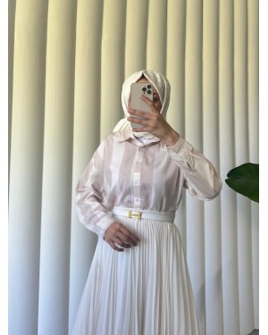 Thick Striped Button-Up Shirt - Beige