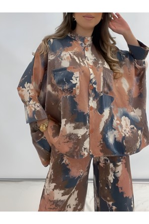 Batik Printed Micro Glitter Casual Suit  -Garnet Color