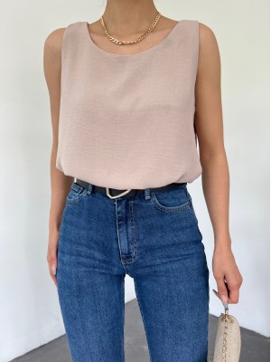 Sıfır Kollu Ayrobin Bluz  -Açık Vizon