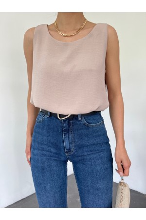 Sıfır Kollu Ayrobin Bluz  -Açık Vizon