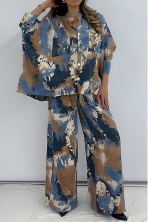 Batik Baskılı Mikro Simli Salaş Takım -Petrol