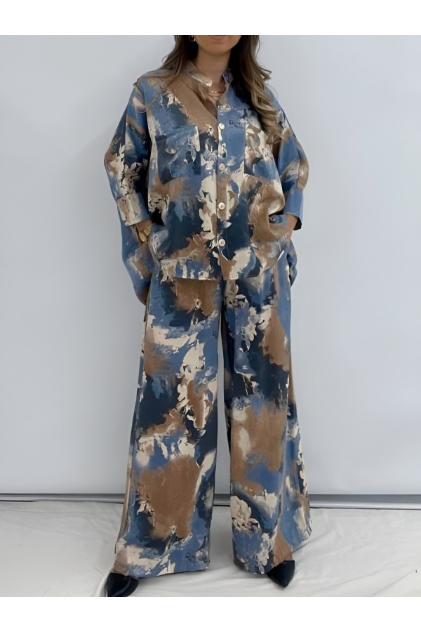 Batik Printed Micro Glitter Casual Suit  -Oil color